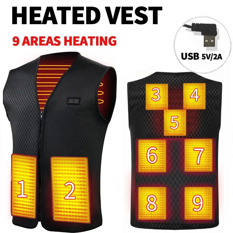 Heated Vest Men'S Heating Clothing Heated Jacket Women USB Heating Keeping Warm Fullbody Heating Clothes 5/9 Areas Heating